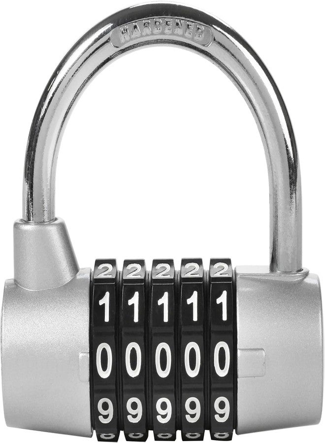 Sevia Resettable Locks Zinc Alloy Number Padlock 5 Digit Combination Lock Security Padlock Combination Lock for Gym School Office Home or Outdoor (Silver) - Image 1